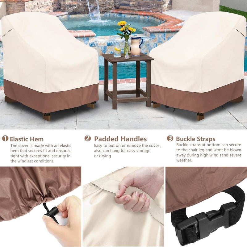 okcool Patio Adirondack Chair Cover 2 Pack,Waterproof Heavy Duty Outdoor Chair Covers,Patio Adirondack Chair Cover for Outdoor Chair,(33W x 35D x 36H inches),Beige & Brown - Image 3